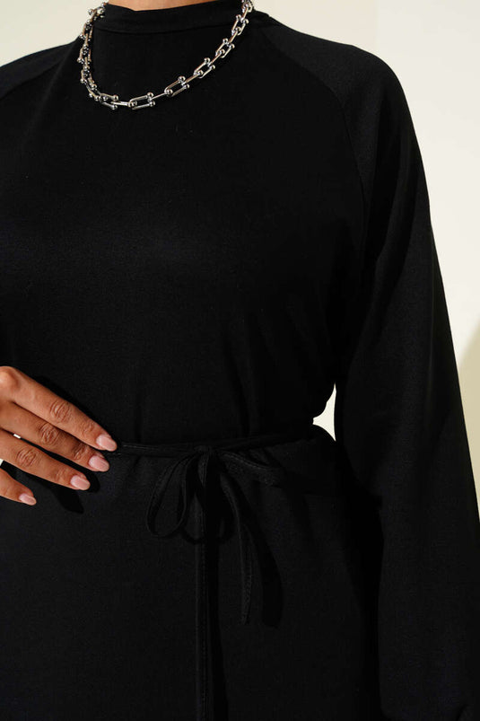 Loyşa İp Kuşaklı Uzun Tunik Siyah