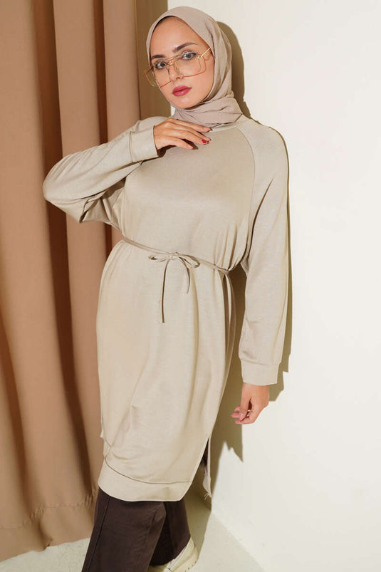 Loysha Lange Tunika mit Seilgürtel in Stein