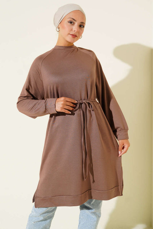 Tunique longue avec ceinture en corde Loyşa en vison