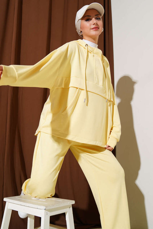 Loyşa Kanguru Cepli Fermuarlı İkili Takım Sarı