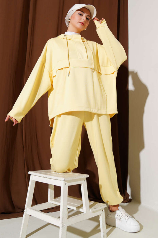 Loyşa Kanguru Cepli Fermuarlı İkili Takım Sarı