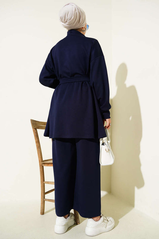 Loyşa Belt Detailed Two-Piece Suit Navy Blue