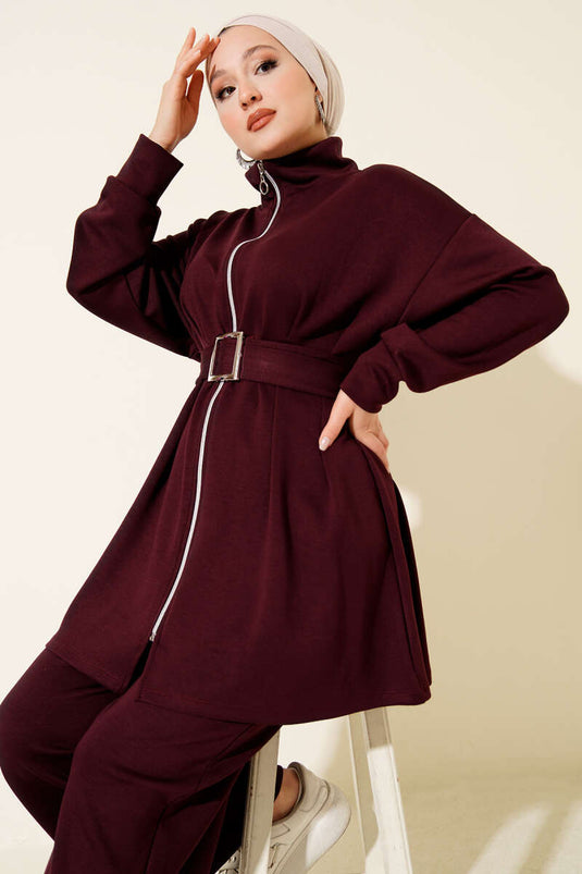 Loyşa Kemer Detaylı İkili Takım Mürdüm