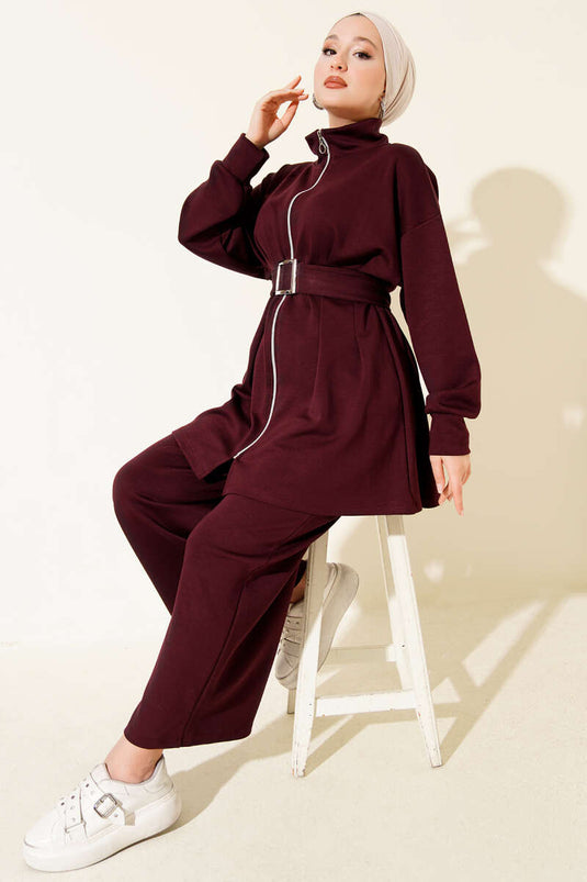 Loyşa Kemer Detaylı İkili Takım Mürdüm