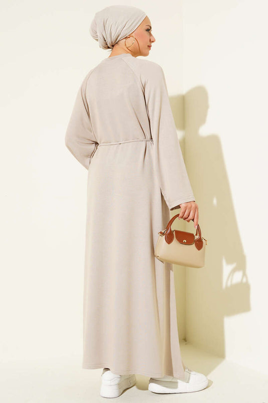 Robe à manches brodées et ceinture en corde beige Loyşa