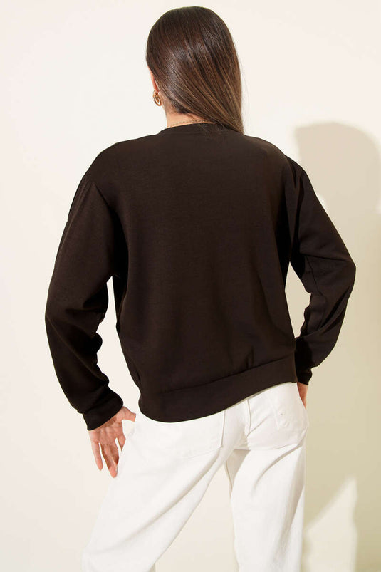 Loyşa Sweatshirt met Mouwdetail in Donkerbruin