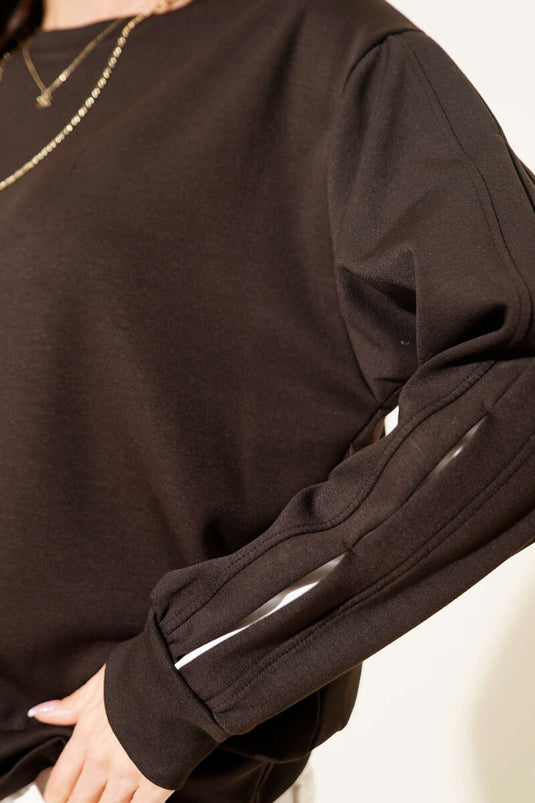 Loyşa Sweatshirt met Mouwdetail in Donkerbruin