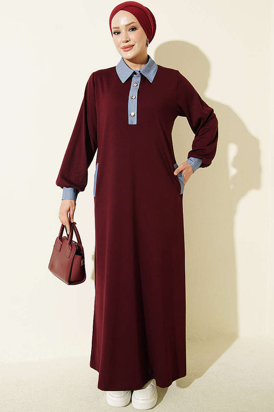 Bordeaux Gestreiftes Jeanskleid