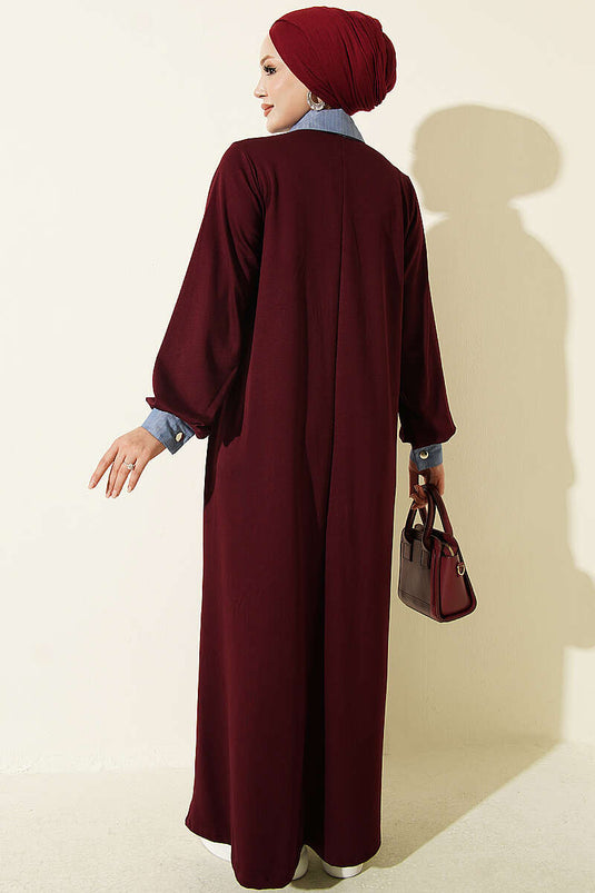 Bordeaux Gestreiftes Jeanskleid