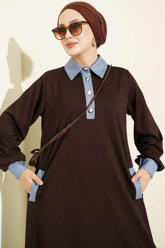 Abito Con Maglia In Denim Loyşa Marrone