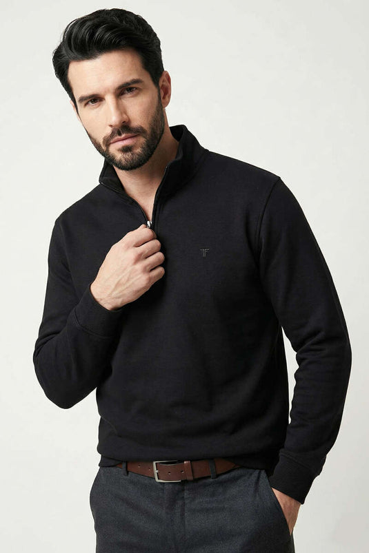 Sweat-shirt pour homme à demi-fermeture éclair en tissu Loyşa noir