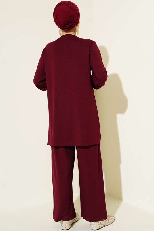 Loyşa Mini Taş Süslemeli İkili Takım Bordo