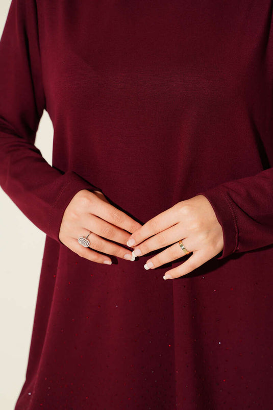 Loyşa Mini Taş Süslemeli İkili Takım Bordo