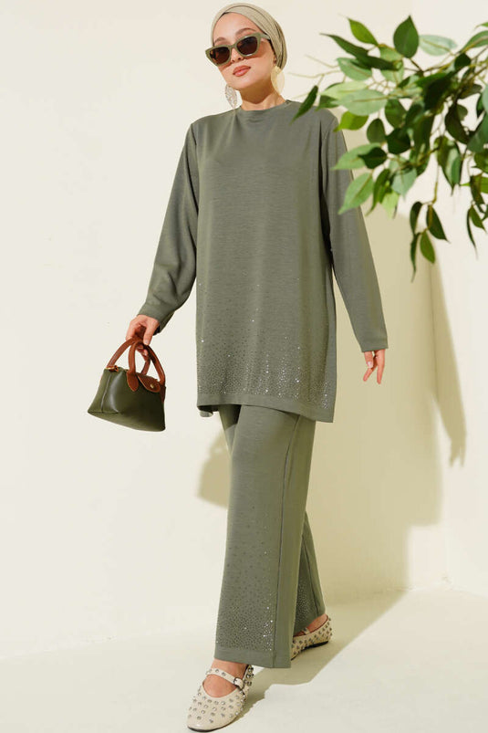 Loyşa Mini Taş Süslemeli İkili Takım Çağla Yeşili