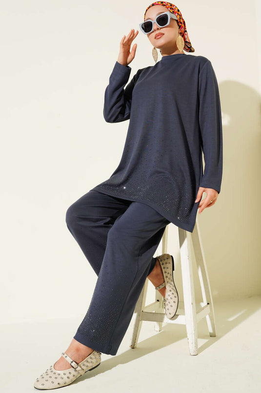 Loyşa Mini Taş Süslemeli İkili Takım Füme