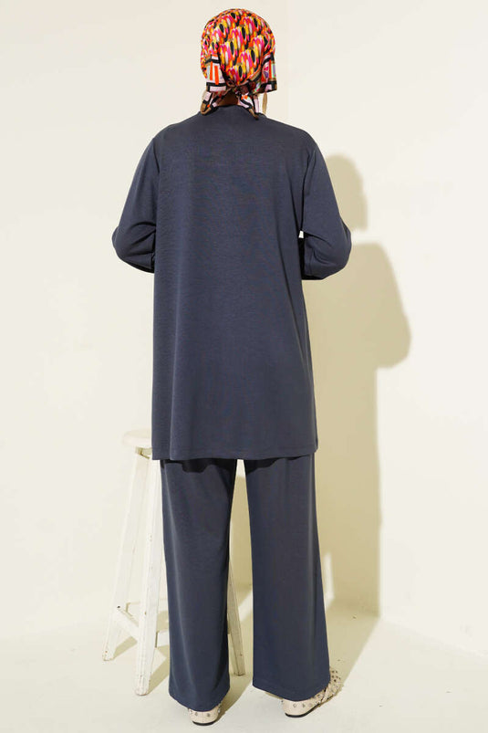 Loyşa Mini Taş Süslemeli İkili Takım Füme