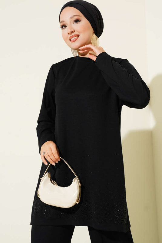 Loyşa Mini Taş Süslemeli İkili Takım Siyah