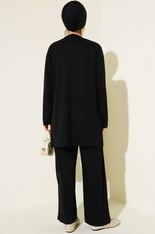 Loyşa Mini Taş Süslemeli İkili Takım Siyah