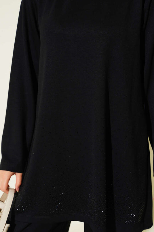 Loyşa Mini Taş Süslemeli İkili Takım Siyah