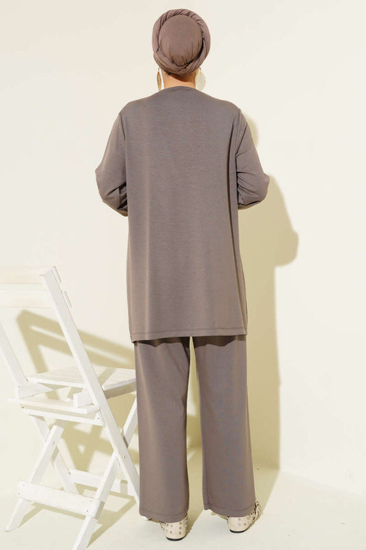 Loyşa Mini Taş Süslemeli İkili Takım Vizon