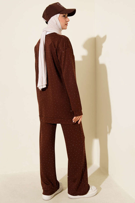 Loyşa Mini Stone Decorated Two-Piece Set Brown