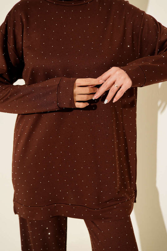 Loyşa Mini Stone Decorated Two-Piece Set Brown