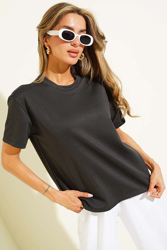Loyşa Omuz Dikişli T-shirt Füme