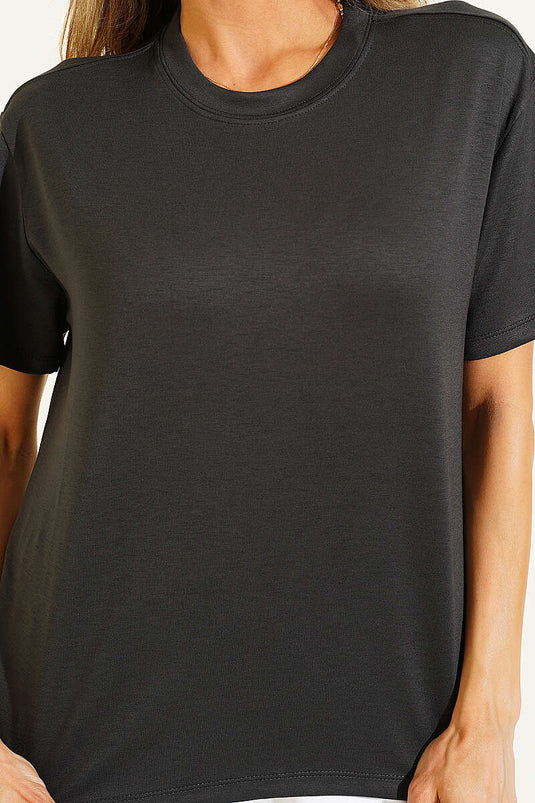 Loyşa Omuz Dikişli T-shirt Füme
