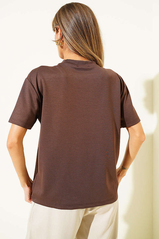 Loyşa Omuz Dikişli T-shirt Kahve