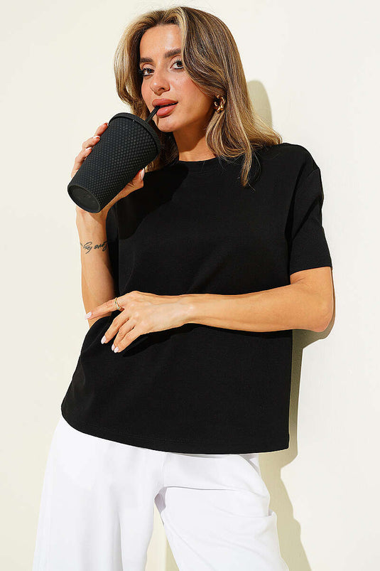 Loyşa Omuz Dikişli T-shirt Siyah
