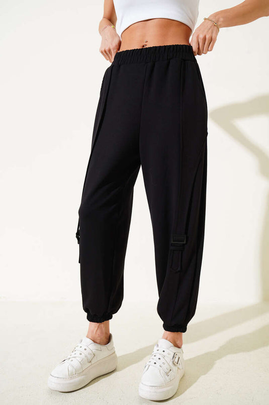 Pantalon de jogging Loyşa noir avec ceinture avant détaillée