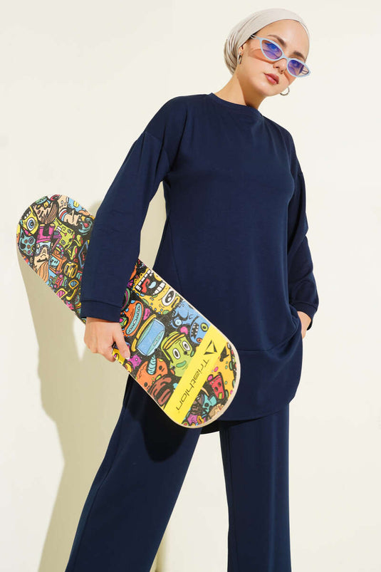 طقم لويزا بيضاوي الشكل مكون من قطعتين، أزرق داكن