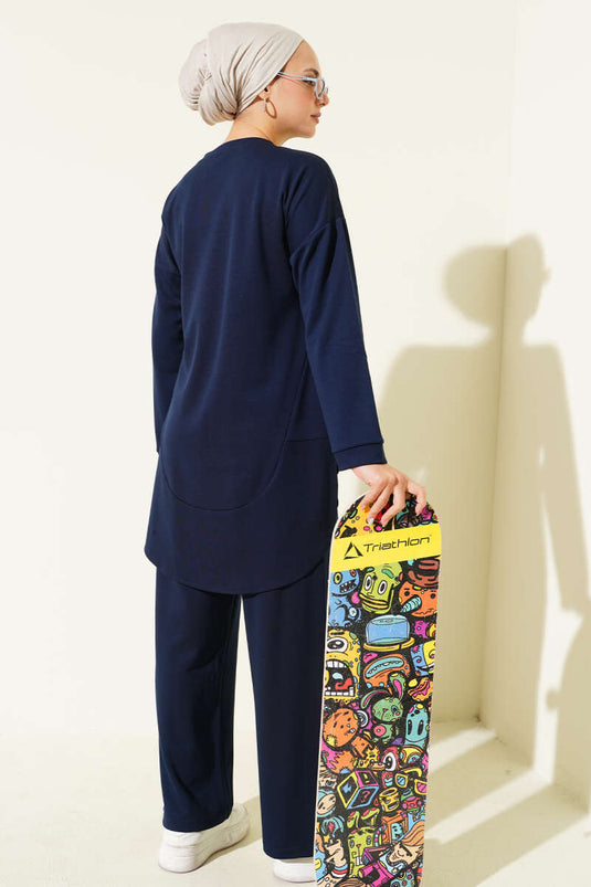 طقم لويزا بيضاوي الشكل مكون من قطعتين، أزرق داكن