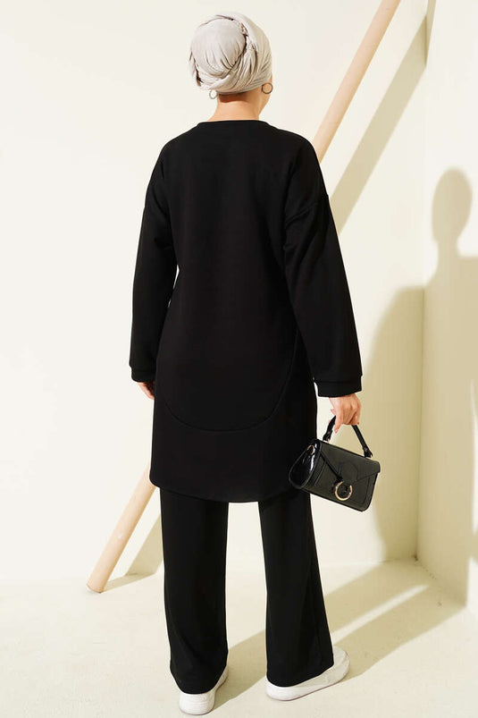 طقم لويشا بيضاوي الشكل مكون من قطعتين باللون الأسود