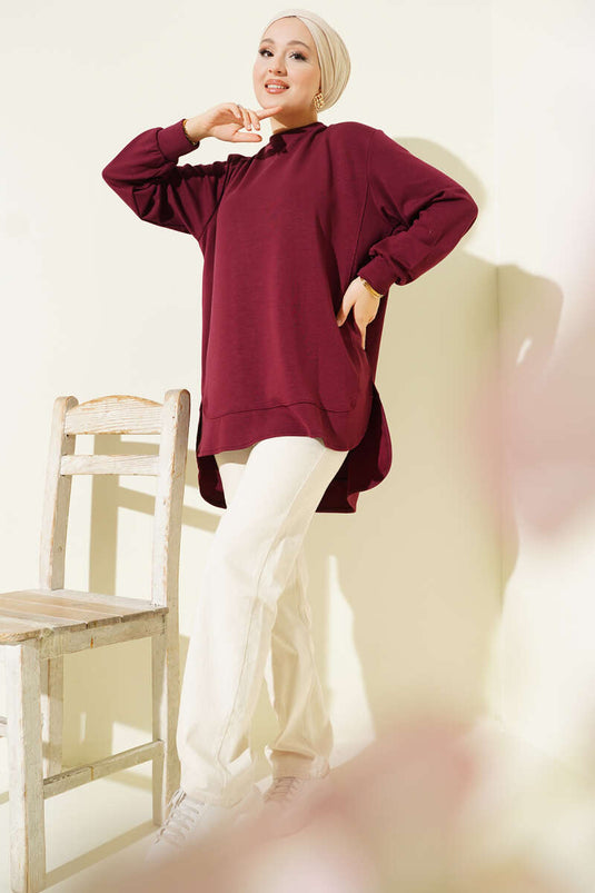Loyşa Oval Kesim Oversize Tunik Bordo