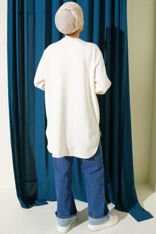 Loyşa Oval Kesim Oversize Tunik Ekru