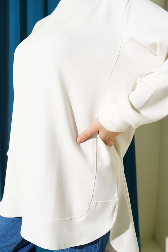 Loyşa Oval Kesim Oversize Tunik Ekru