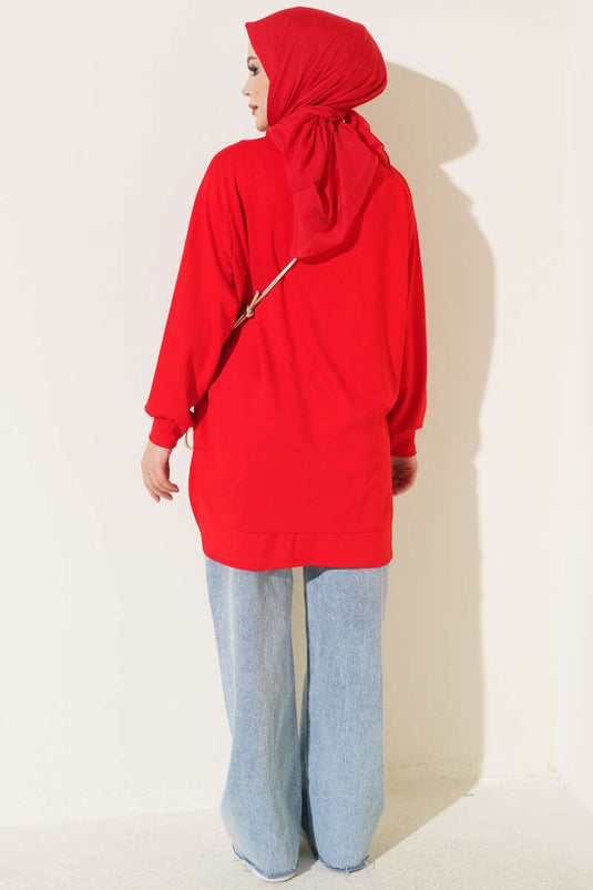 Loyşa Oversized Tunika Mit Ovaler Schnitt In Rot