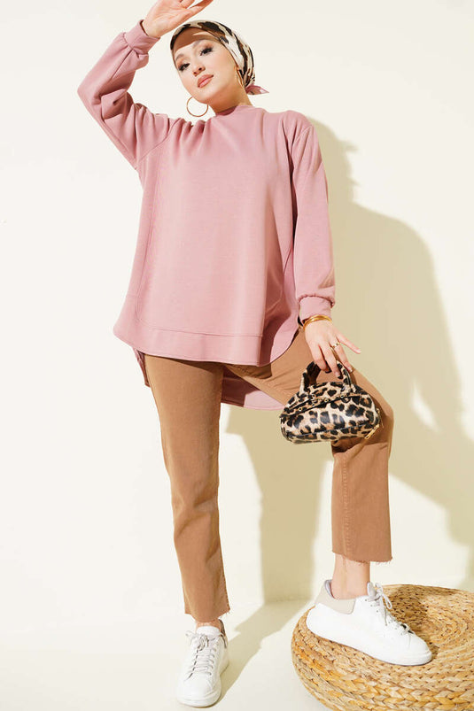 Loisha Tunique oversize à coupe ovale rose poudré