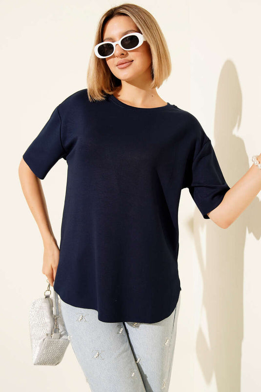 Loyşa Oval Kesim T-shirt Lacivert