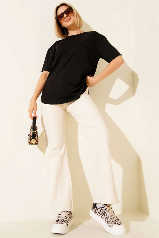 Loyşa Oval Kesim T-shirt Siyah