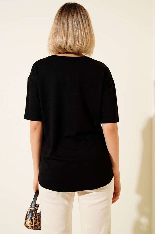 Loyşa Oval Kesim T-shirt Siyah