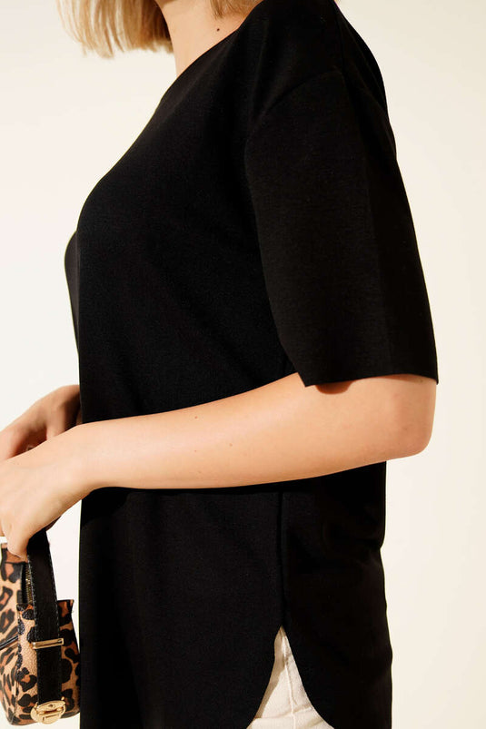Loyşa Oval Kesim T-shirt Siyah