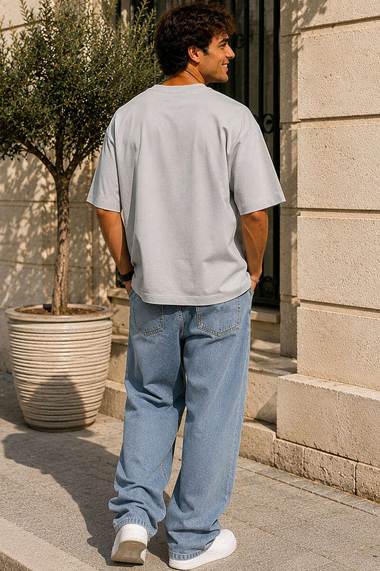 Loyşa Oversize Erkek T-shirt Gri