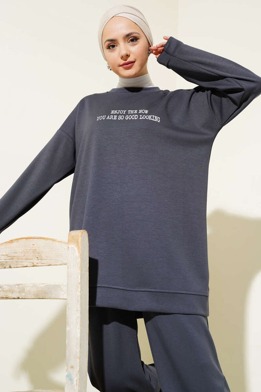 Loyşa Paça Baskılı İkili Takım Antrasit