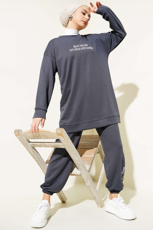 Loyşa Paça Baskılı İkili Takım Antrasit