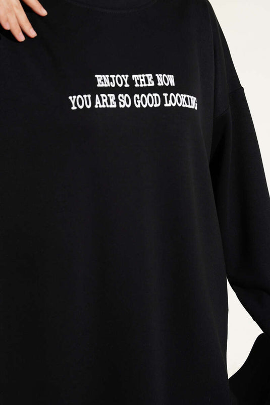 Loyşa Paça Baskılı İkili Takım Siyah