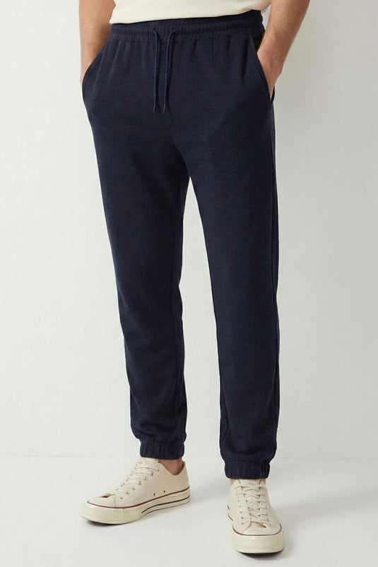 Loyşa Cuffed Elastic Waistband Men's Sweatpants Navy Blue