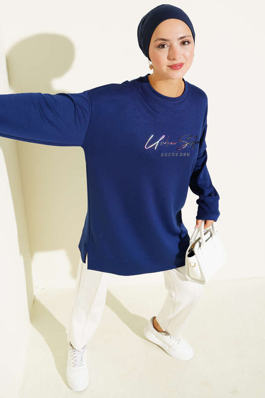 سترة لويشا المطبوعة الملونة باللون الأزرق الداكن