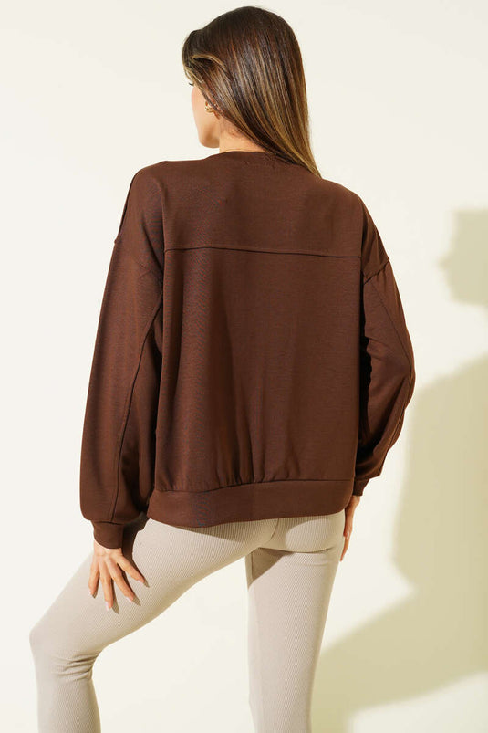سويت شيرت لويشا فضفاض، لون قهوة